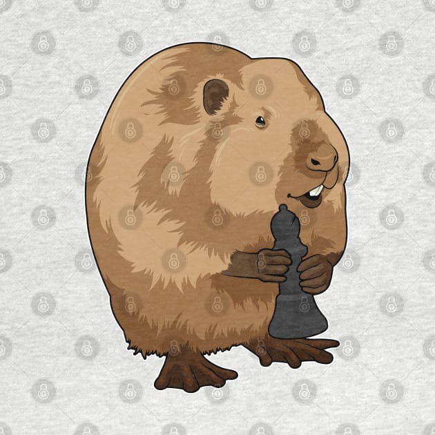 Beaver at Chess with Chess piece Bishop by Markus Schnabel